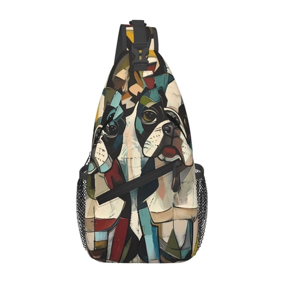 Lsque Colorful Bulldog Duo Pattern Cross Chest Bag Diagonally – Premium Durable Front Chest Sling with Adjustable Padded Strap, High-Capacity Storage