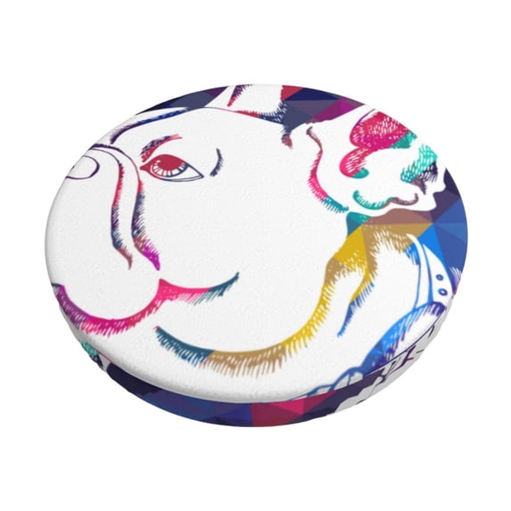 Lsque Colorful Bulldog Pattern Round Bar chair cushion covers Velvet Fabric Premium Comfort Protects from Scratches and Stains for 14-17 Inch Chair-14 inch