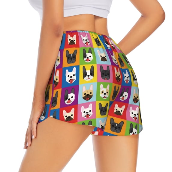 Lsque Colorful Bulldog Printed Women's Running Shorts with Liner Pockets,Elastic Quick Dry Workout Athletic Gym Yoga Shorts,Womens High Waist Shorts-Small