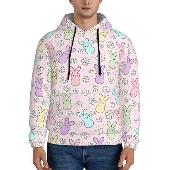 Lsque Colorful Bunny Pattern Casual Men's Hoodie,Hooded Sweatshirt with Kangaroo Pocket,Pullover Hoodie-Small
