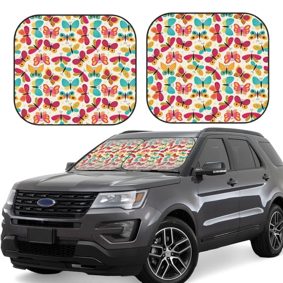 Lsque Colorful Butterflies 2 PCS Windshield Sun Shade | CarFoldable Window Covers | Car Accessories Reflect UV for Universal Cars SUV Truck | Small