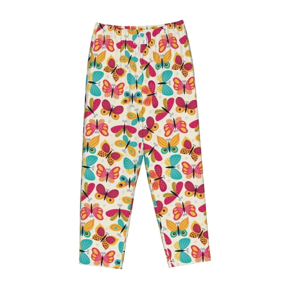 Lsque Colorful Butterflies Print Women's Pajama Pants, Lounge Pant - Comfortable Home Wear,Elastic Waistband, Stylish Design-X-Large