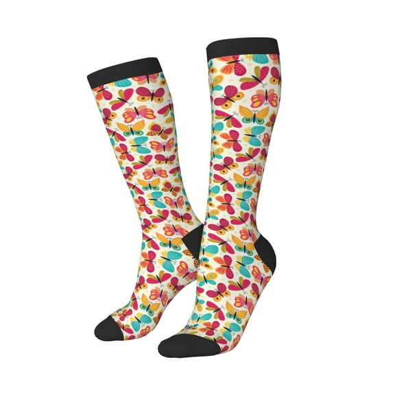Lsque Colorful Butterflies Printed Crew Socks Men's Women's LightWeight Thin Casual Calf Socks ,Knee High Socks,Cotton Socks