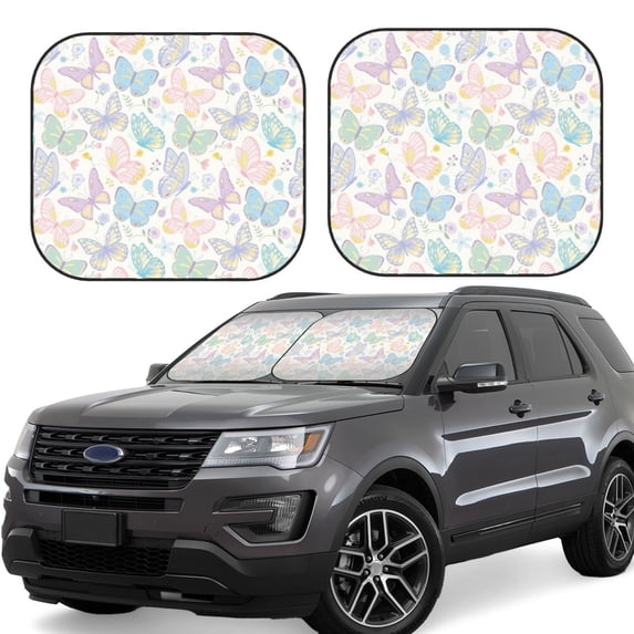 Lsque Colorful Butterfly 2 PCS Windshield Sun Shade | CarFoldable Window Covers | Car Accessories Reflect UV for Universal Cars SUV Truck | Large