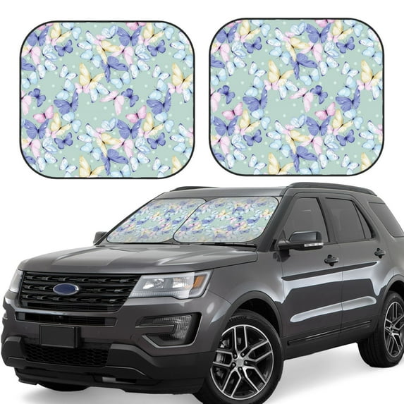 Lsque Colorful Butterfly 2 PCS Windshield Sun Shade | CarFoldable Window Covers | Car Accessories Reflect UV for Universal Cars SUV Truck | Small