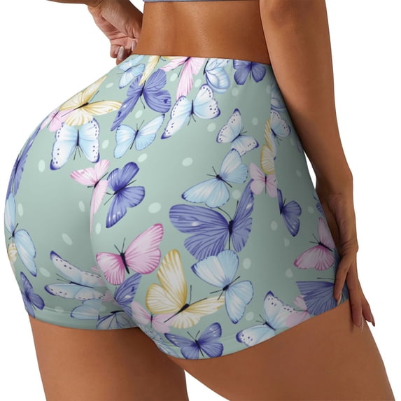 Lsque Colorful Butterfly Pattern High Waisted Biker Shorts for Women-Tummy Control Fitness Athletic Workout Running Yoga Gym Shorts,Moisture-Wicking-Medium