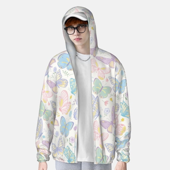 Lsque Colorful Butterfly UPF 50+ Lightweight Sun Protection Men's Women's Long Sleeve Shirt, Hoodie Performance -XX-Large