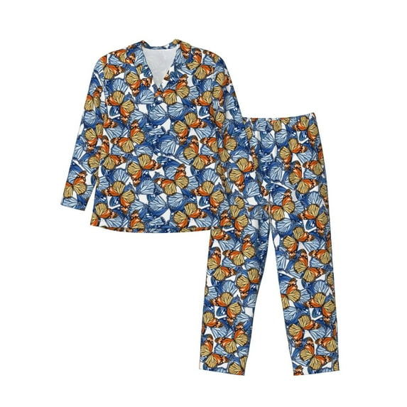 Lsque Colorful Butterfly1 Pattern Long Sleeve Pajama Set for Men - Soft 2-Piece Sleepwear and Loungewear Set with Pockets, Comfy Nightwear-X-Large