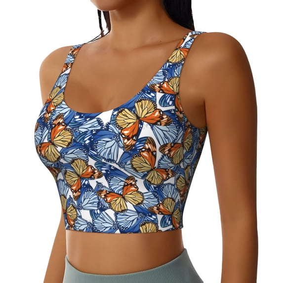 Lsque Colorful Butterfly1 Printed Women'S Sports Bra, Compression, Moisture Wicking, High-Impact Sports Bra For Women,Supportive sports bra-XX-Large