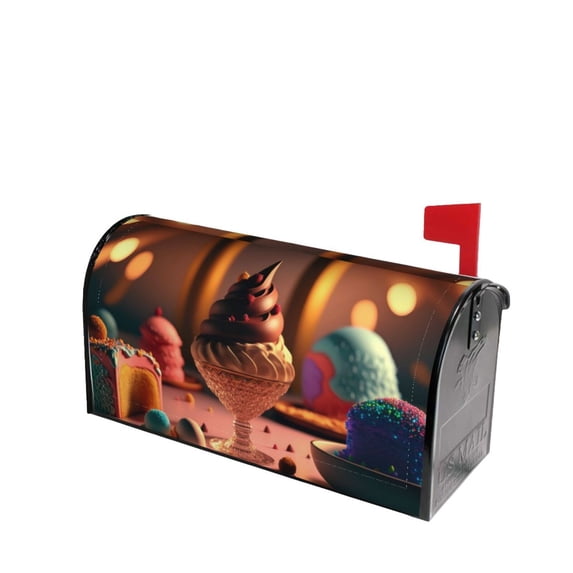 Lsque Colorful Cake Ice Cream Mailbox Cover Standard Size ,Magnetic Mailbox Covers Post Wraps Letter Box Cover -21x18 in