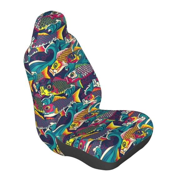 Lsque Colorful Carp Streamer Pattern Car Seat Covers for Front Seats , Waterproof Seat Covers for Cars, Sporty Front Seat Covers,Car Seat Cover Protector Front Seats
