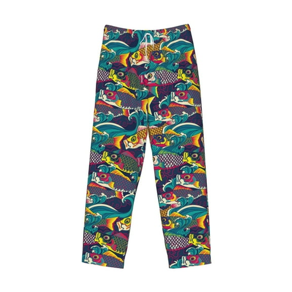 Lsque Colorful Carp Streamer Print Men's Pajama Pants, Lounge Pant - Comfortable Home Wear,Elastic Waistband, Stylish Design-Large