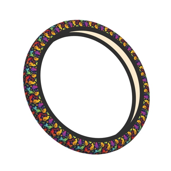 Lsque Colorful Cats Ultra Soft Car Steering Wheel Cover for Women, Standard 15 inch Size for Truck Van SUV Auto
