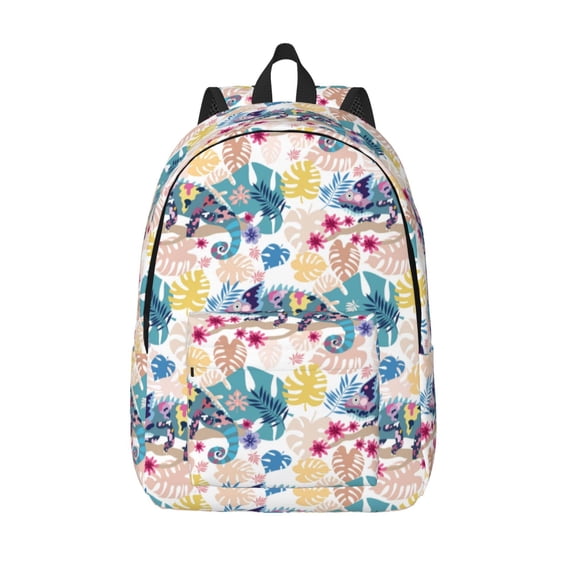 Lsque Colorful Chameleons Pattern Canvas Daypack, Durable Backpack, High-quality Versatile Backpack,Vintage Compact Backpack-Small