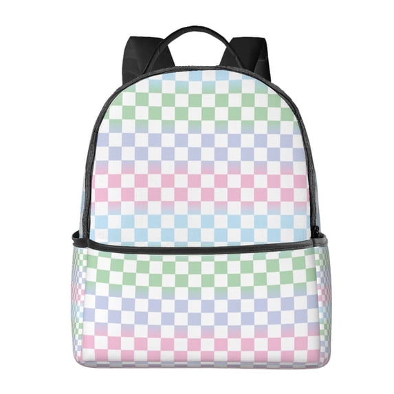 Lsque Colorful Checkerboard Pattern Backpack – School Travel Canvas Daypack with Ergonomic Padded Straps, Multiple Compartments & Leather Handle