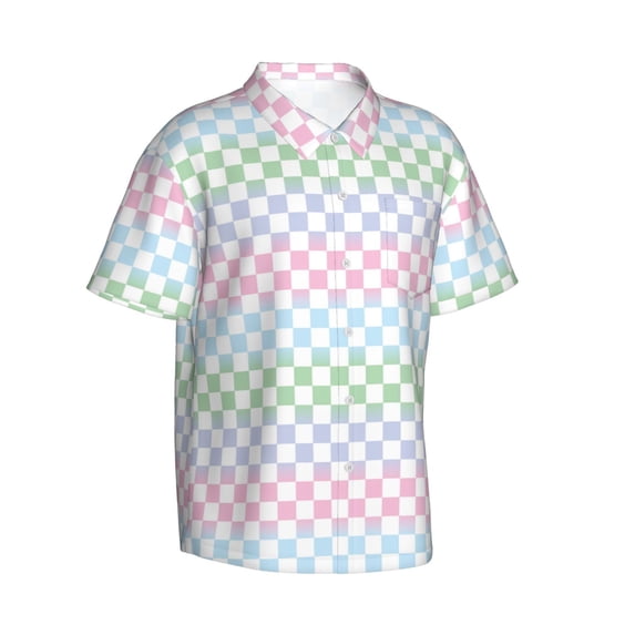 Lsque Colorful Checkerboard pattern Hawaiian Shirt for Men, Unisex Summer Beach Casual Short Sleeve Button Down Shirts-XX-Large