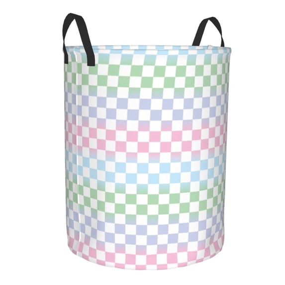 Lsque Colorful Checkerboard pattern Laundry Hamper Basket, Tall Woven Rope Hamper Basket for Clothes, Lightweight Storage Basket, Collapsible Waterproof-Small