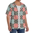 thumbnail image 1 of Lsque Colorful Checkered print Men's Cuban Collar Short Sleeve Shirt Summer Beachwear Casual Button Down Fashionable Vacation Leisure Shirt-Large, 1 of 7