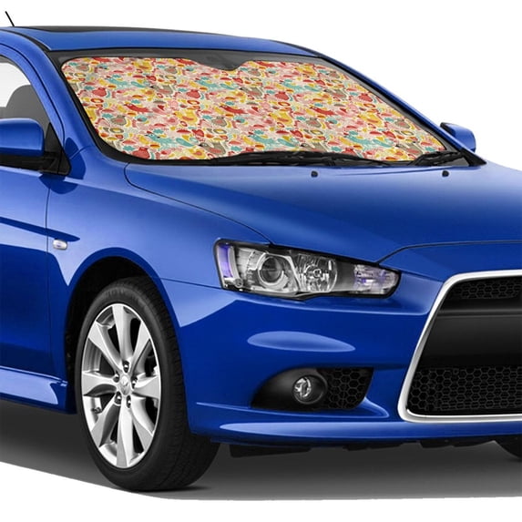 Lsque Colorful Chicken Car Windshield Sun Shade | Accordion Folding Style Auto Shade for Car Truck SUV Van | Blocks UV Rays Sun Visor Protector | Small