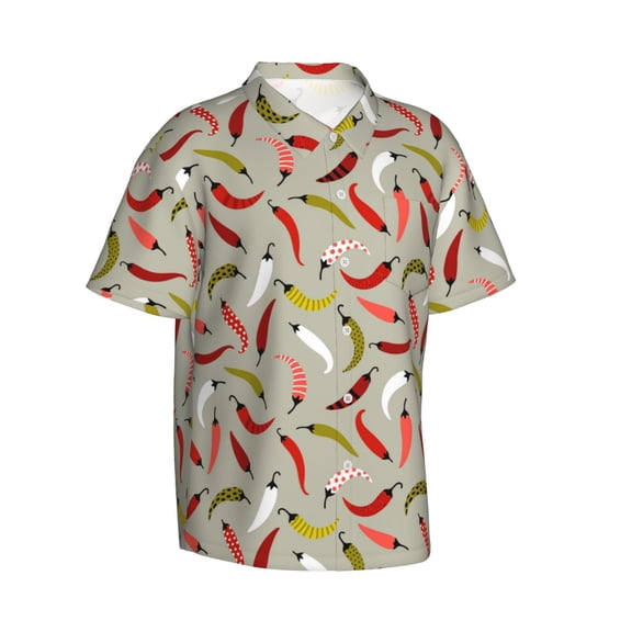 Lsque Colorful Chili pattern Hawaiian Shirt for Men, Unisex Summer Beach Casual Short Sleeve Button Down Shirts-Medium