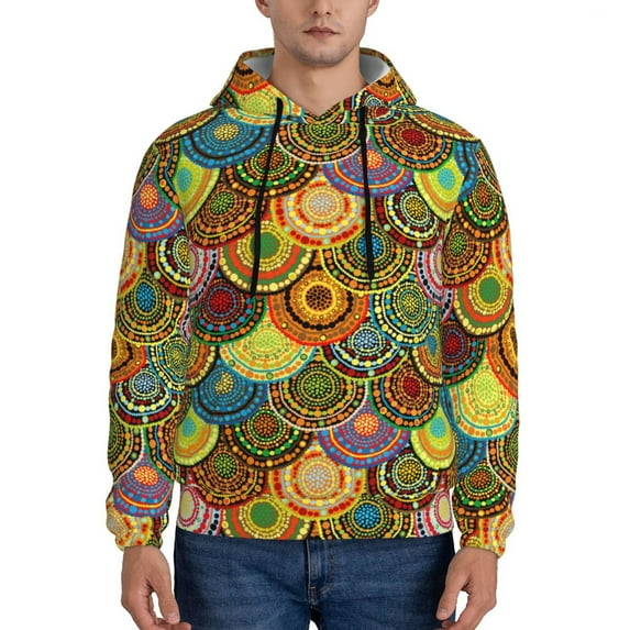 Lsque Colorful Circle Pattern Casual Men's Hoodie,Hooded Sweatshirt with Kangaroo Pocket,Pullover Hoodie-Small