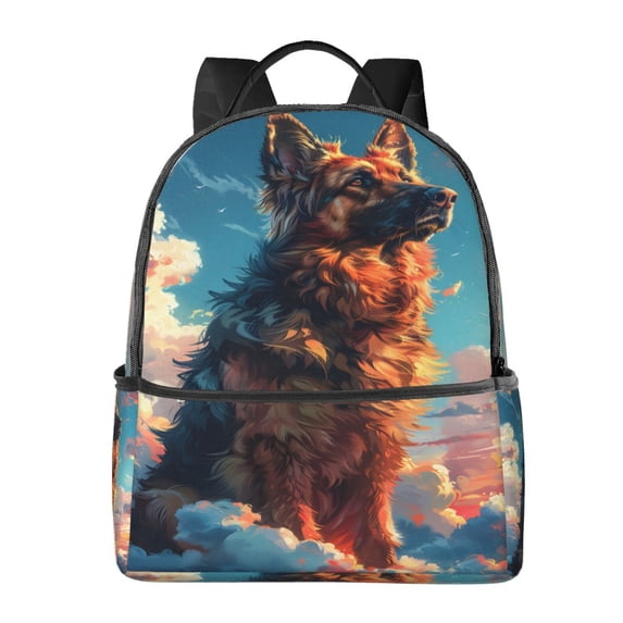 Lsque Colorful Cloud Shepherd Dog Pattern Backpack – School Travel Canvas Daypack with Ergonomic Padded Straps, Multiple Compartments & Leather Handle
