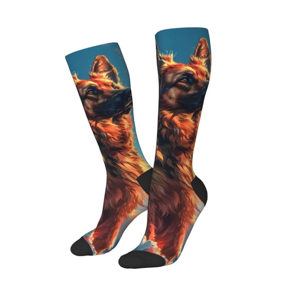 Lsque Colorful Cloud Shepherd Dog Printed Crew Socks Men's Women's LightWeight Thin Casual Calf Socks ,Knee High Socks,Cotton Socks