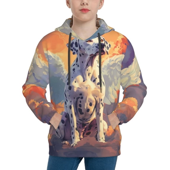Lsque Colorful Cloud Spotted Dog Patten Youth Hoodie Sweatshirt Pullover with Kangaroo Pocket Boys and Girls Hoodie Warm Hoodie for Kids-X-Large