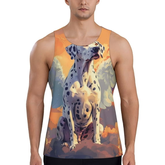 Lsque Colorful Cloud Spotted Dog Pattern Mens Tank Tops Muscle Athletic Quick Dry Sleeveless Workout Fitness T Shirts Beach Tank Top, Loose-fit Sleeveless Shirt for Men-X-Large