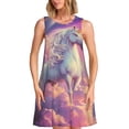 thumbnail image 1 of Lsque Colorful Cloud White Horse Pattern Summer Dresses for Women – Sleeveless T-Shirt Swing Sundress, Perfect for the Beach and Casual Days, 1 of 7