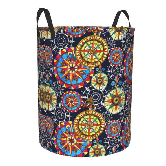 Lsque Colorful Compasses pattern Laundry Hamper Basket, Tall Woven Rope Hamper Basket for Clothes, Lightweight Storage Basket, Collapsible Waterproof-Medium