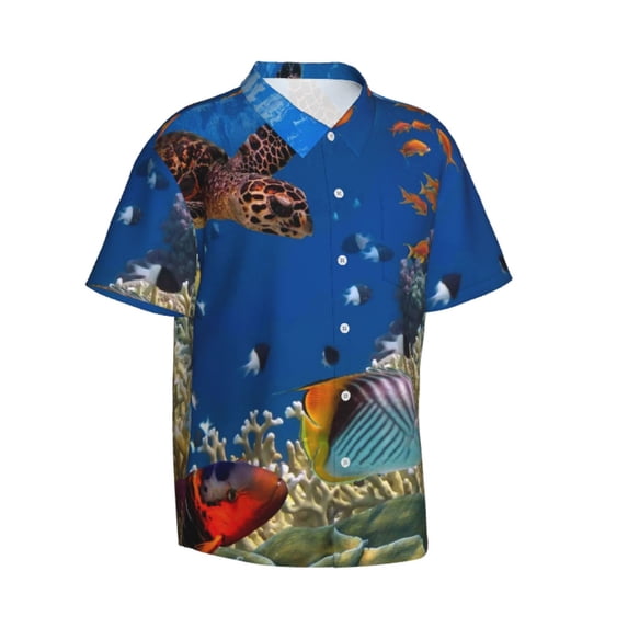 Lsque Colorful Coral Reef pattern Hawaiian Shirt for Men, Unisex Summer Beach Casual Short Sleeve Button Down Shirts-X-Large