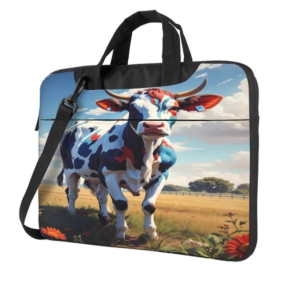 Lsque Colorful Cow Pasture Pattern Laptop Bag – Portable & Slim Single-Shoulder Computer Case with Adjustable Strap, Protective, Lightweight for 13”/14”/15.6” Laptops