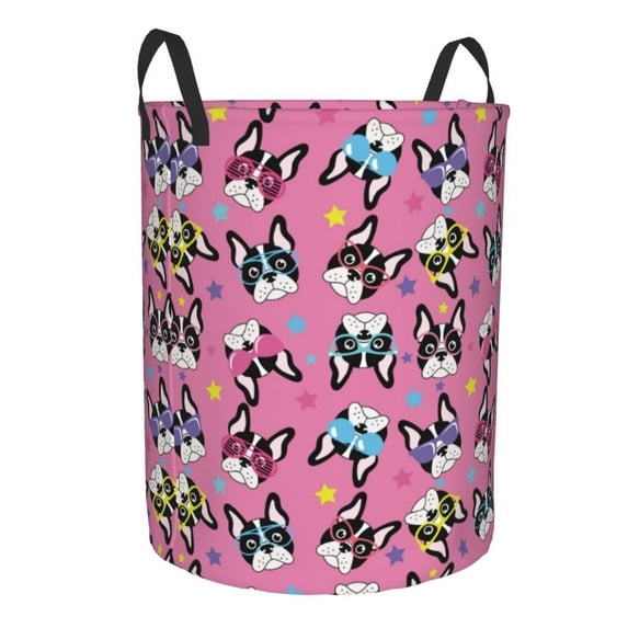 Lsque Colorful Cute French Bulldog pattern Laundry Hamper Basket, Tall Woven Rope Hamper Basket for Clothes, Lightweight Storage Basket, Collapsible Waterproof-Small