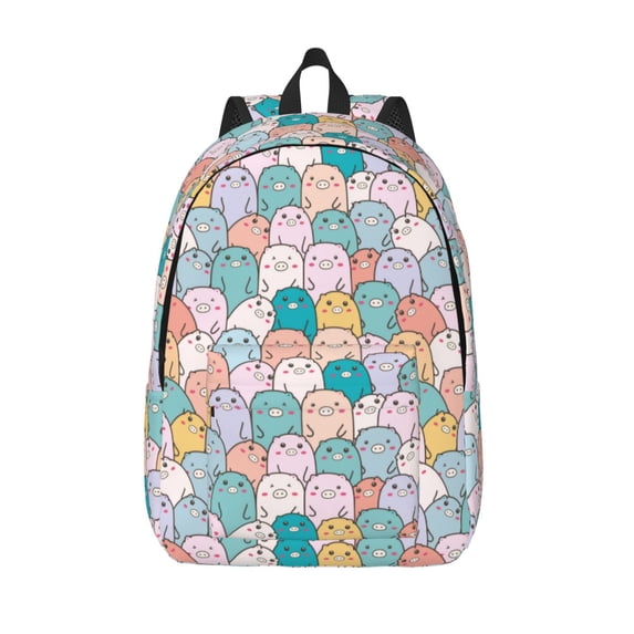 Lsque Colorful Cute Pig Pattern Canvas Daypack, Durable Backpack, High-quality Versatile Backpack,Vintage Compact Backpack-Small