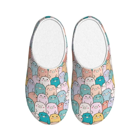 Lsque Colorful Cute Pig Pattern Womens Comfort Cotton on Scuff With Memory Foam and Anti-skid Sole Slipper-35/36