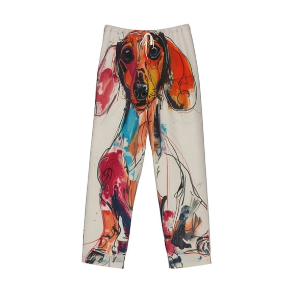 Lsque Colorful Dachshund Art Print Men's Pajama Pants, Lounge Pant - Comfortable Home Wear,Elastic Waistband, Stylish Design-Medium