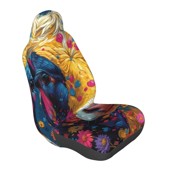Lsque Colorful Daisy Sunflower Cow Pattern Car Seat Covers for Front Seats , Waterproof Seat Covers for Cars, Sporty Front Seat Covers,Car Seat Cover Protector Front Seats