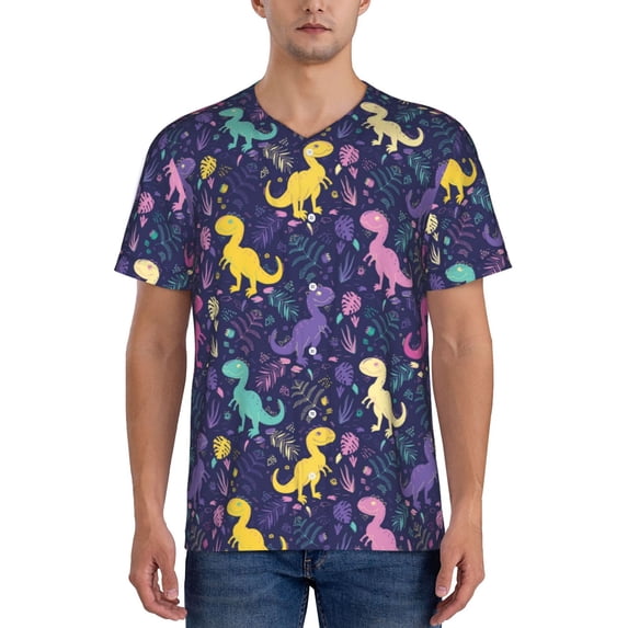 Lsque Colorful Dinosaur Pattern Mens Polo Golf Shirts Funny Graphics Shorts Sleeve Button Shirts Baseball T-shirt-4X-Large