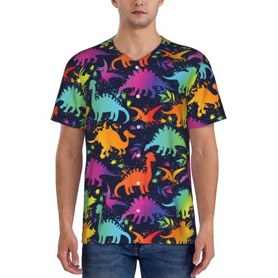 Lsque Colorful Dinosaur Pattern Mens Polo Golf Shirts Funny Graphics Shorts Sleeve Button Shirts Baseball T-shirt-XX-Large
