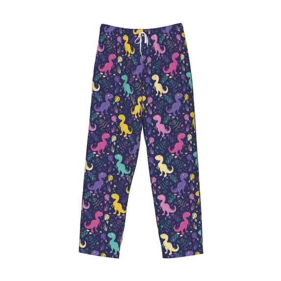 Lsque Colorful Dinosaur Print Men's Pajama Pants, Lounge Pant - Comfortable Home Wear,Elastic Waistband, Stylish Design-X-Large