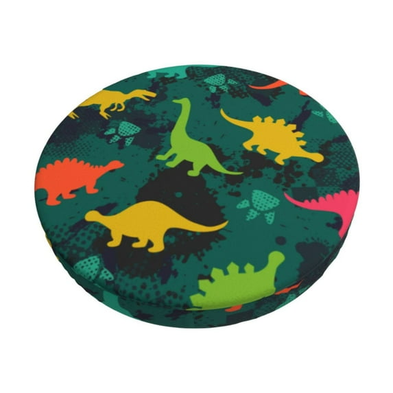 Lsque Colorful Dinosaurs Pattern Round Bar chair cushion covers Velvet Fabric Premium Comfort Protects from Scratches and Stains for 14-17 Inch Chair-13 inch