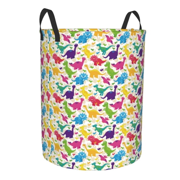 Lsque Colorful Dinosaurs pattern Laundry Hamper Basket, Tall Woven Rope Hamper Basket for Clothes, Lightweight Storage Basket, Collapsible Waterproof-Medium