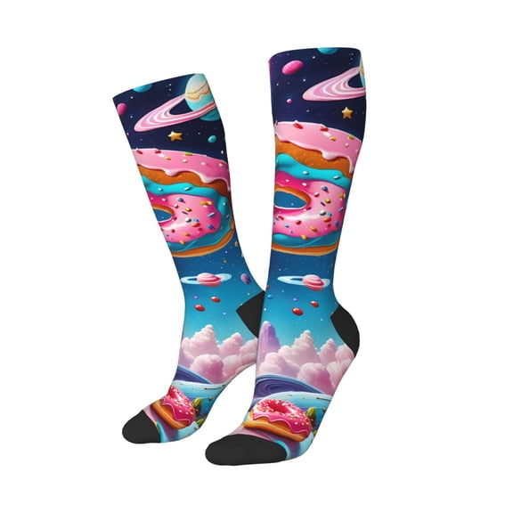 Lsque Colorful Donut Printed Crew Socks Men's Women's LightWeight Thin Casual Calf Socks ,Knee High Socks,Cotton Socks