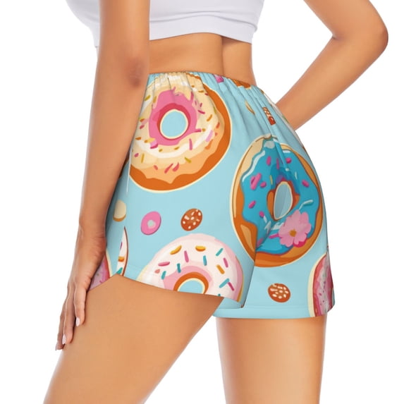 Lsque Colorful Donut Printed Women's Running Shorts with Liner Pockets,Elastic Quick Dry Workout Athletic Gym Yoga Shorts,Womens High Waist Shorts-XX-Large