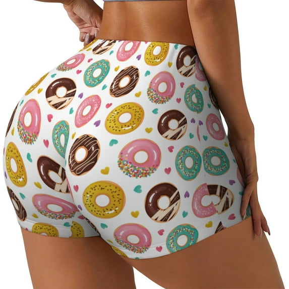 Lsque Colorful Donuts Pattern High Waisted Biker Shorts for Women-Tummy Control Fitness Athletic Workout Running Yoga Gym Shorts,Moisture-Wicking-Small
