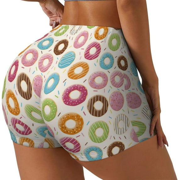 Lsque Colorful Donuts Pattern High Waisted Biker Shorts for Women-Tummy Control Fitness Athletic Workout Running Yoga Gym Shorts,Moisture-Wicking-