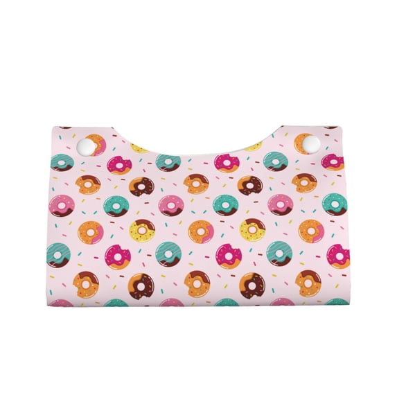 Lsque Colorful Donuts Printed Long Tissue Box Cover Holder, Facial Paper Organizer Dispenser,Triangle with Bottom Belt, PVC Leather Decorative Organizer