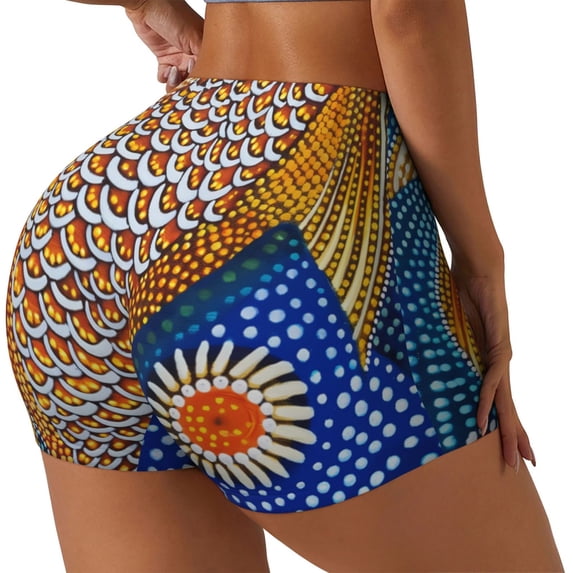 Lsque Colorful Dot Art Fish Pattern High Waisted Biker Shorts for Women-Tummy Control Fitness Athletic Workout Running Yoga Gym Shorts,Moisture-Wicking-Small
