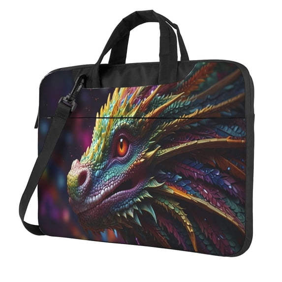 Lsque Colorful Dragon Head Profile Pattern Laptop Bag – Portable & Slim Single-Shoulder Computer Case with Adjustable Strap, Protective, Lightweight for 13”/14”/15.6” Laptops